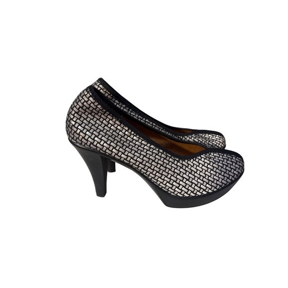 Bernie Mev Womens 10 Platform Black & Silver Woven High Heel Shoes - Picture 4 of 6
